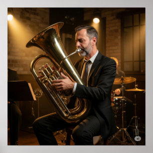 Poster Vintage Jazz Tuba Player