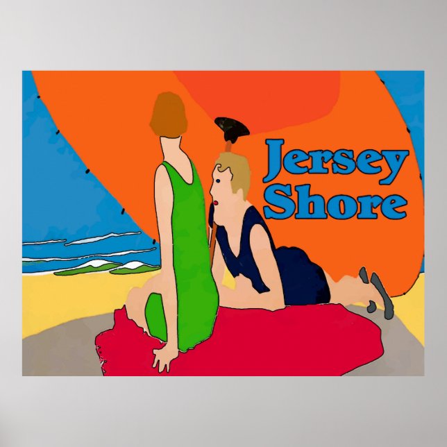 Póster Vintage Jersey Shore, Casal na praia (Frente)