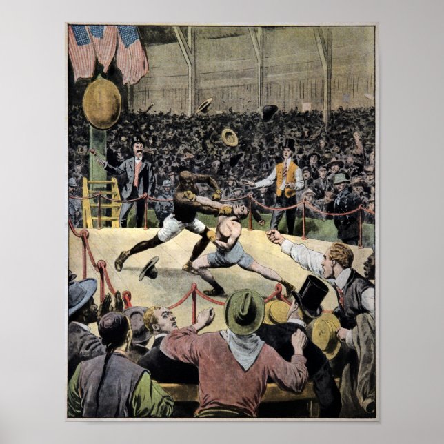 Poster Vintage Johnson Jeffries Luta Ilustração (Frente)