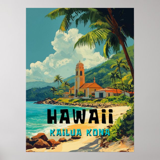 Poster Vintage Kailua Kona Hawaii Beach (Frente)