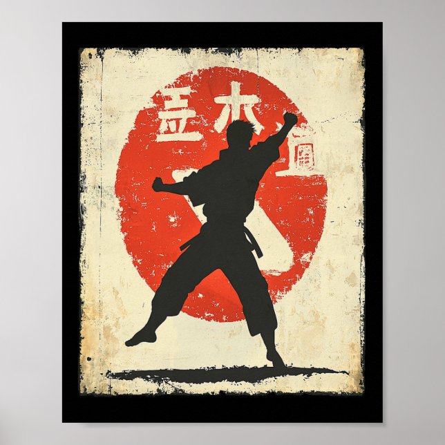 Poster Vintage Karate - Silhouette Afetada - Japão Mart (Frente)