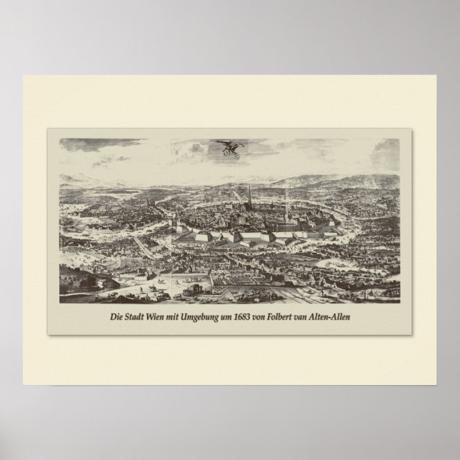 Poster Vintage Karte Österreich | Wien Umgebung 1683 (Frente)