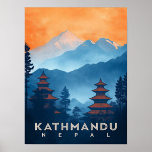Poster Vintage Kathmandu Temple Nepal