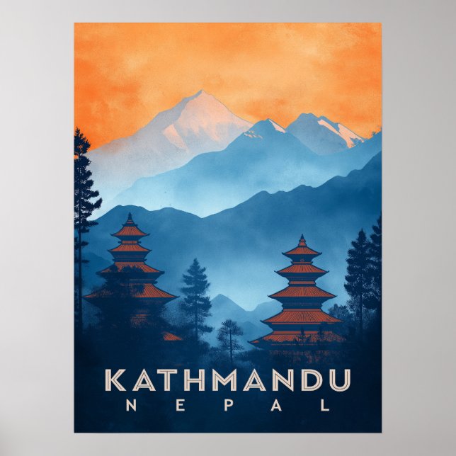 Poster Vintage Kathmandu Temple Nepal (Frente)