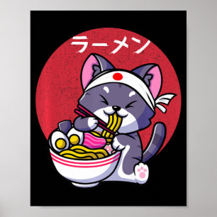 Poster Vintage Kawaii Anime Ramen Cat Gift Comida Japonês