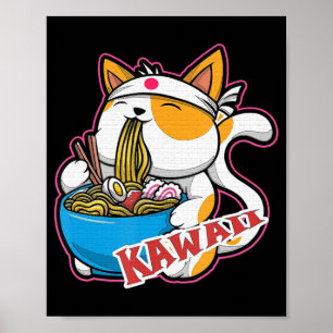 Poster vintage kawaii comendo ramen anime retro Japane