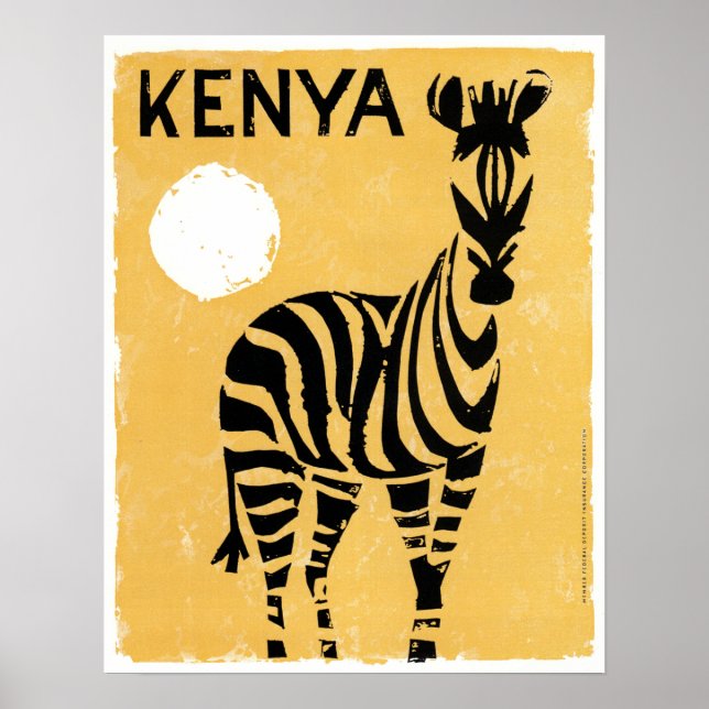 Póster Vintage Kenya Africa Zebra (Frente)