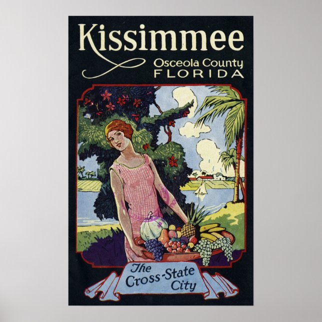 Poster Vintage Kissimmee Osceola County Florida Viagem (Frente)