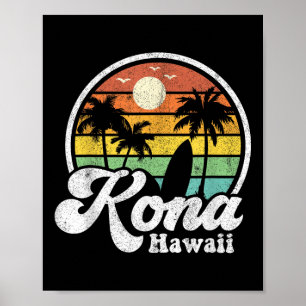 Poster Vintage Kona Beach Hawaii Surf Hawaii Surfing 70