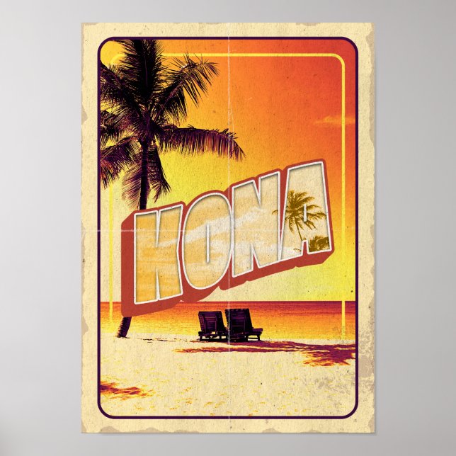 Poster Vintage Kona Hawaii - Viagem Retro (Frente)