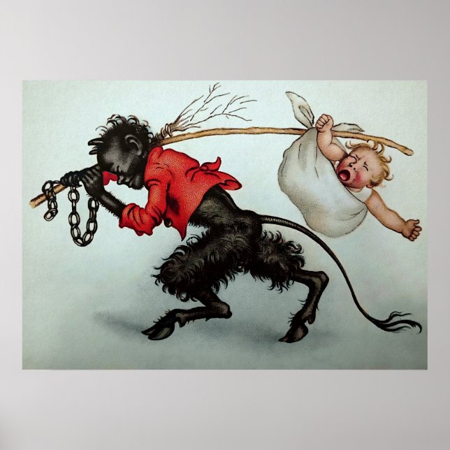 Poster Vintage Krampus Roubando um Bebê (Frente)