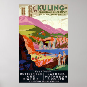 Poster Vintage Kuling China Golfer's and Landscape Viagem