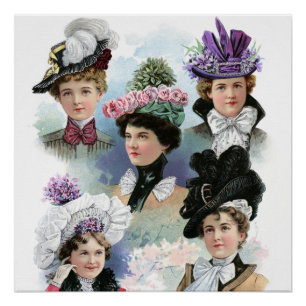 Póster Vintage Ladens Fashion Victorian Hats Poster