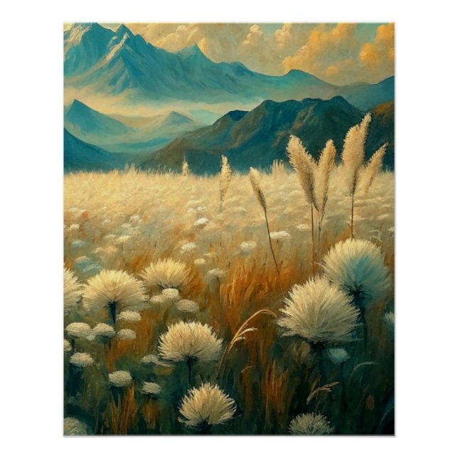 Póster Vintage Landscape Mountains Wildflowers (Frente)