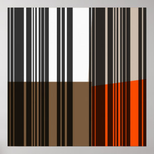Poster Vintage Laranja Cinza Branca Black Stripes Art