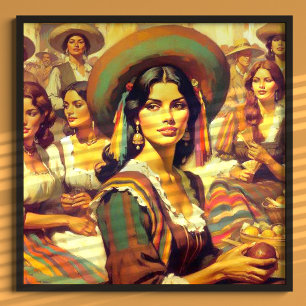 Poster Vintage Latina Woman Painting