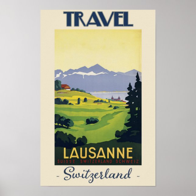 Poster Vintage Lausanne Suiça (Frente)