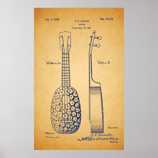 Póster Vintage Legal Arte de Patente Ukulele (Frente)