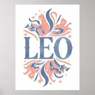 Poster Vintage Leo Zodiac - Sinal Whimsical Ilustração