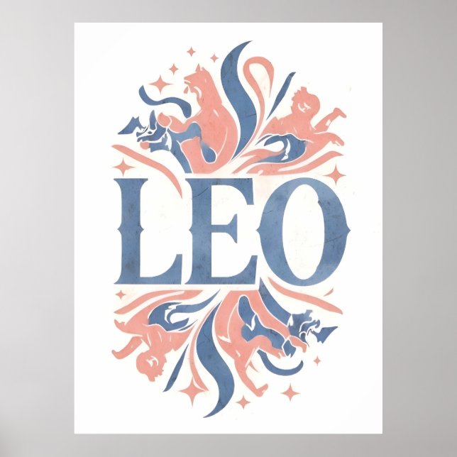 Poster Vintage Leo Zodiac - Sinal Whimsical Ilustração (Frente)