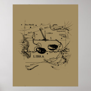 Poster Vintage Libra Constelação Hevelius Estilo