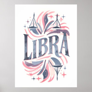 Poster Vintage Libra Zodiac - Sinal Whimsical Ilustração