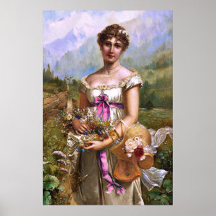 Poster Vintage Linda Senhora Rosa Fita Branca Flores