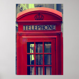 Póster Vintage London City Red Public Telephone Booth