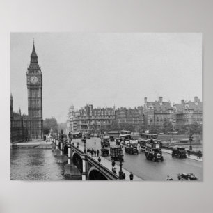 Poster Vintage London Westminster Bridge, Big Ben 1904