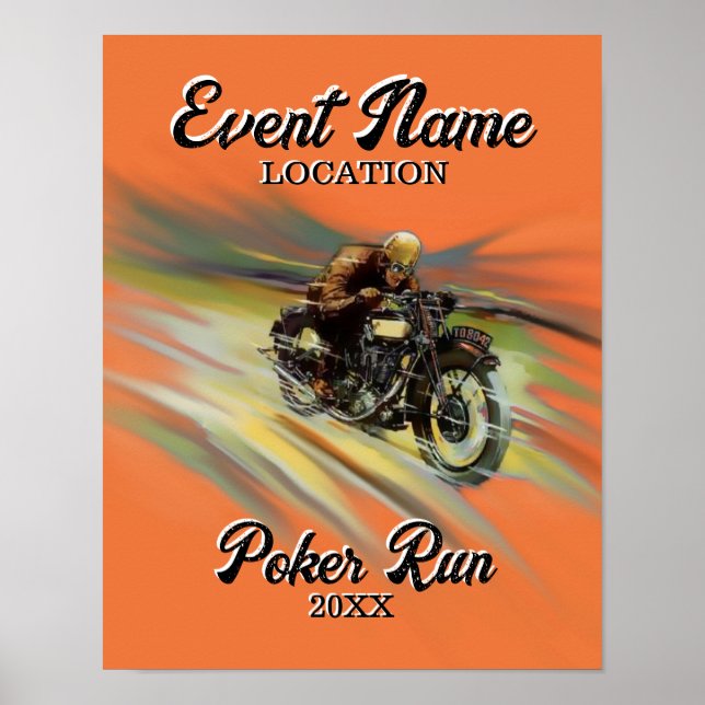 Poster Vintage Look Motorcycle Poker Run Personalizado (Frente)