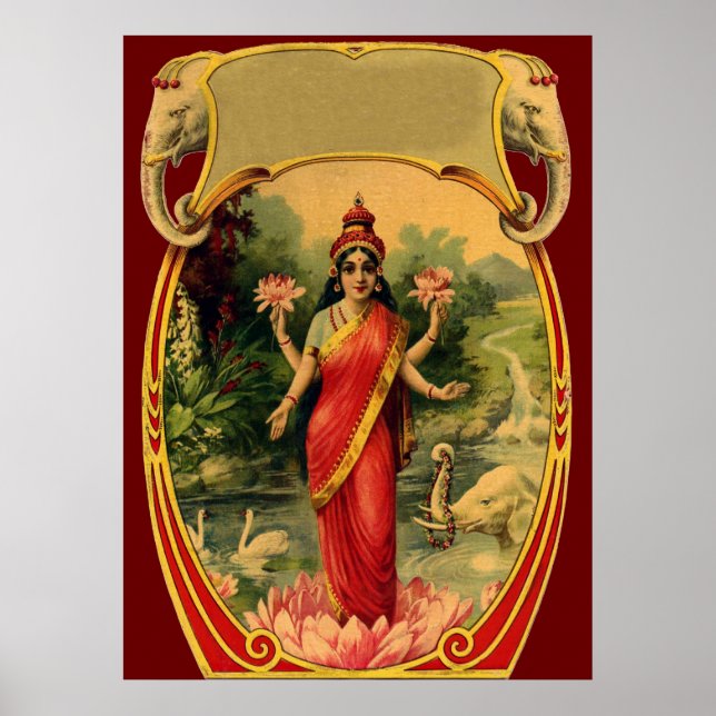 Póster vintage Lotus Flower Hindu Goddese Lakshmi (Frente)