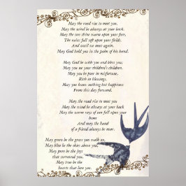 Póster Vintage Love Bird Marinho Weding Poem
