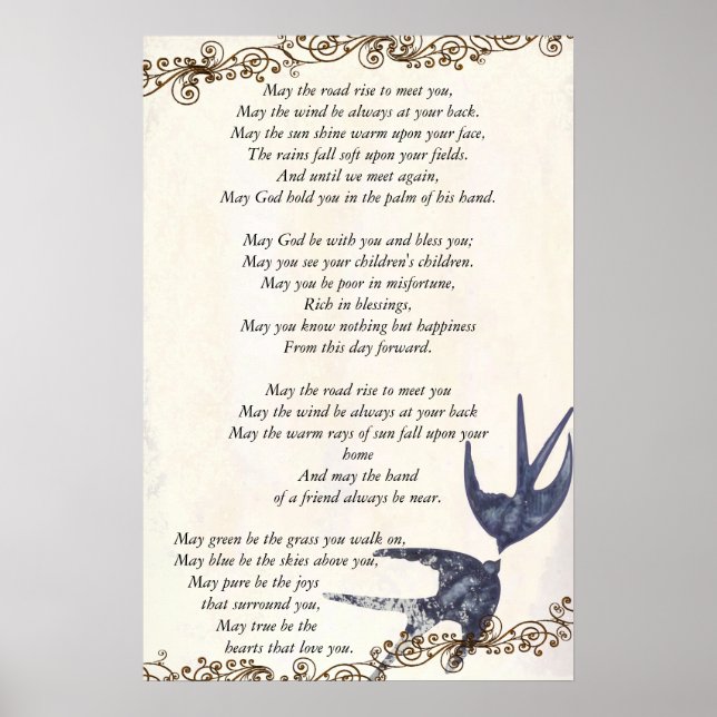 Póster Vintage Love Bird Marinho Weding Poem (Frente)