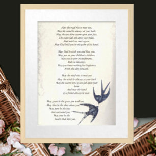 Póster Vintage Love Bird Marinho Weding Poem