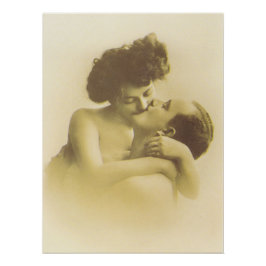 Póster Vintage love couple kissing sepia illustration