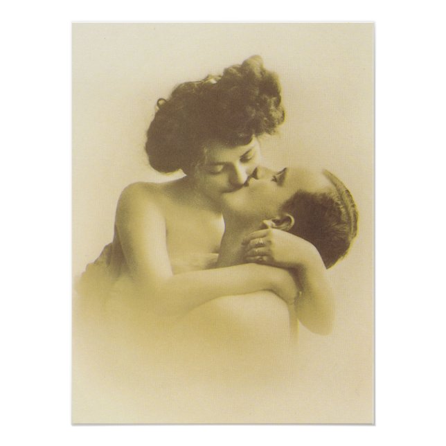 Póster Vintage love couple kissing sepia illustration (Frente)