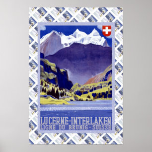 Poster Vintage Luzern Railway suíço Interlaken Brunig