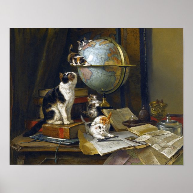 Poster Vintage Mãe Gatinhos Gatinhos Geografia Mundo (Frente)