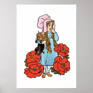 Póster Vintage mágico de Oz, Dorothy, flores vermelhas d