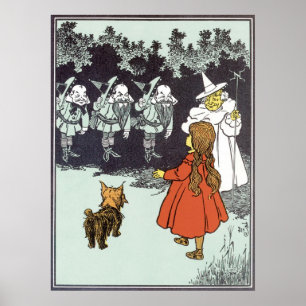 Póster Vintage mágico de Oz Dorothy Toto Glinda Munchkin