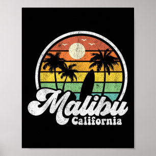 Poster Vintage Malibu Beach California Ca Surfing Retro S