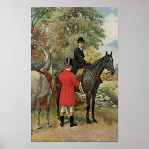 Póster Vintage Man Horses Equestrian