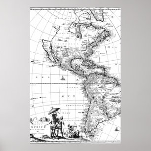 Poster vintage map américa norte américa