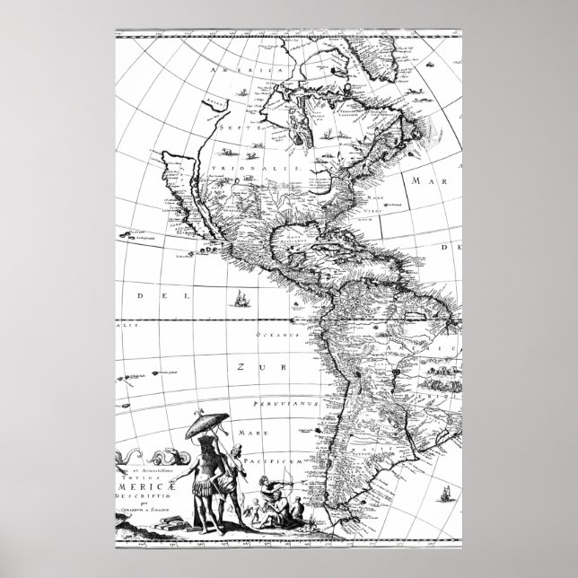Poster vintage map américa norte américa (Frente)