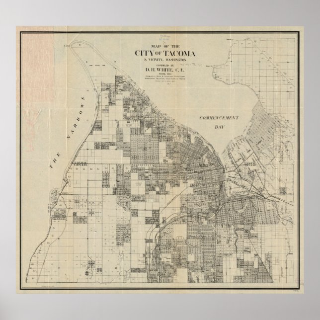Poster Vintage Map de Tacoma Washington (1907) (Frente)