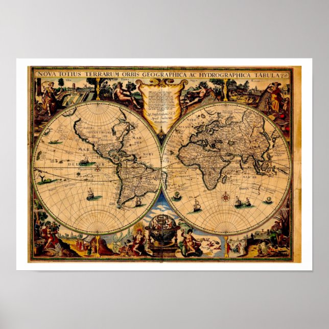 Póster Vintage Map Nova totius terrarum 1625 (Frente)