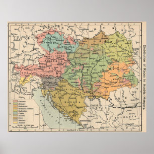 Póster Vintage Map of Austria and Hungary (1911)
