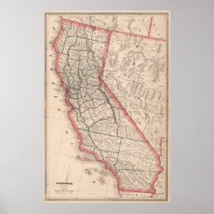 Poster Vintage Map of California (1883)