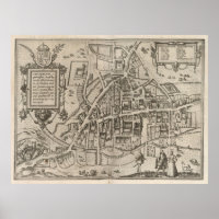 Vintage Map of Cambridge England (1575)