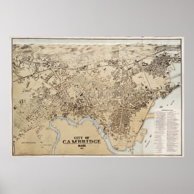 Póster Vintage Map of Cambridge Massachusetts (1877) (Frente)